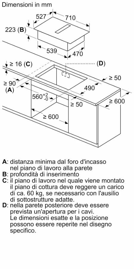N 70 Piano a induzione con cappa integrata 70 cm