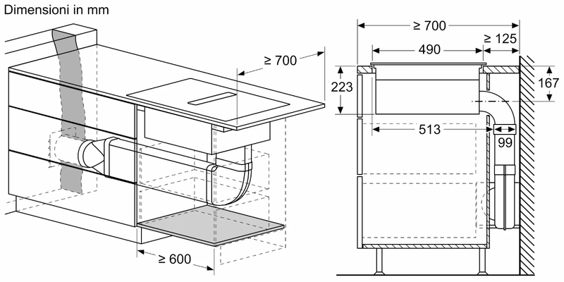 N 70 Piano a induzione con cappa integrata 70 cm