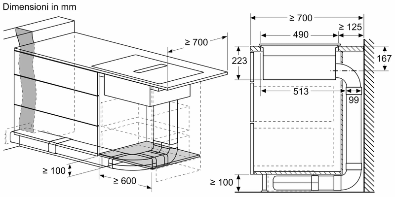 N 70 Piano a induzione con cappa integrata 70 cm
