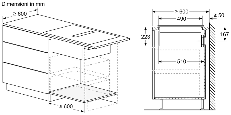 N 70 Piano a induzione con cappa integrata 70 cm