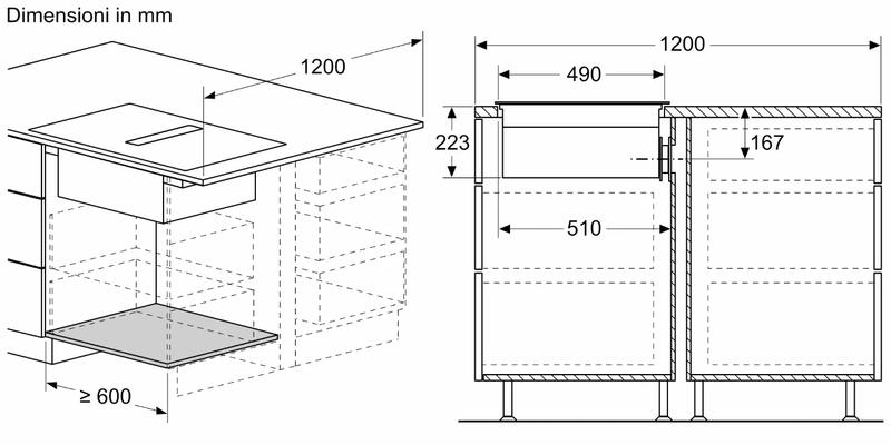 N 70 Piano a induzione con cappa integrata 70 cm