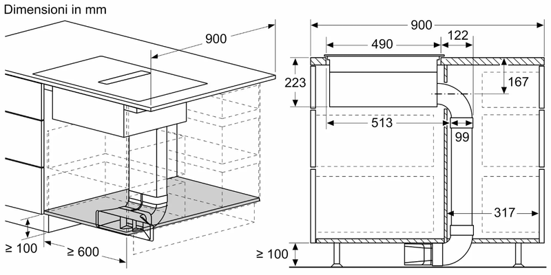 N 70 Piano a induzione con cappa integrata 70 cm
