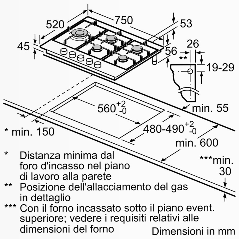 Piano Cottura a Gas N 70 Acciaio Inox