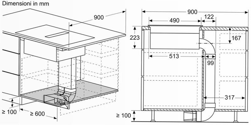 N 90 Piano a induzione con cappa integrata 80 cm Nero opaco, Flex Design