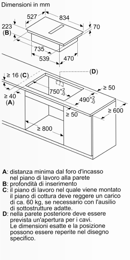 N 90 Piano a induzione con cappa integrata 80 cm Nero opaco, Flex Design
