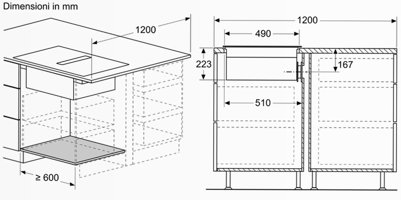 N 90 Piano a induzione con cappa integrata 80 cm Nero opaco, Flex Design