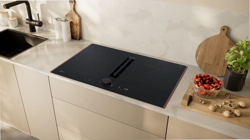 N 90 Piano a induzione con cappa integrata 80 cm Nero opaco, Flex Design