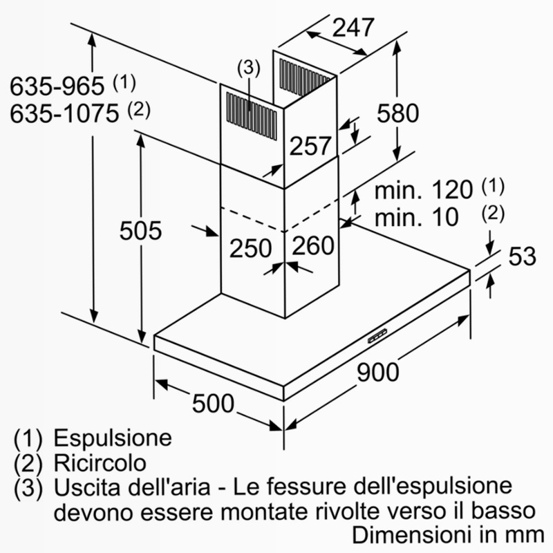 N 50 Cappa a Parete 90 cm Nero