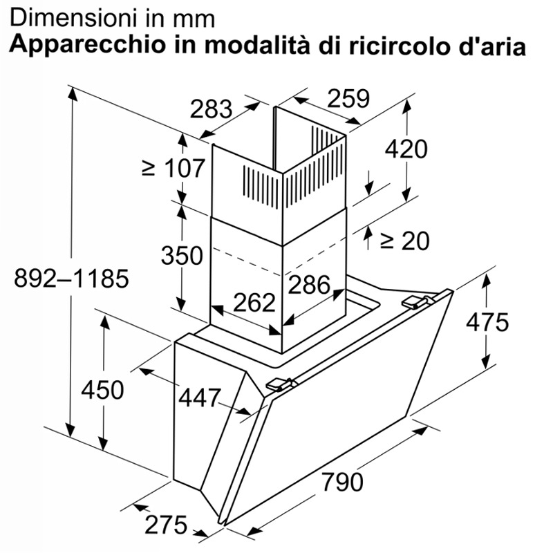 N 70 Cappa a Parete 80 cm In Vetro Nero