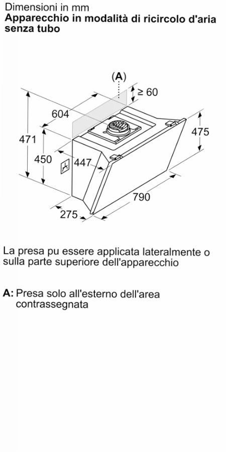 N 70 Cappa a Parete 80 cm In Vetro Nero