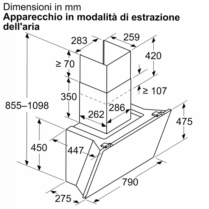 N 70 Cappa a Parete 80 cm In Vetro Nero