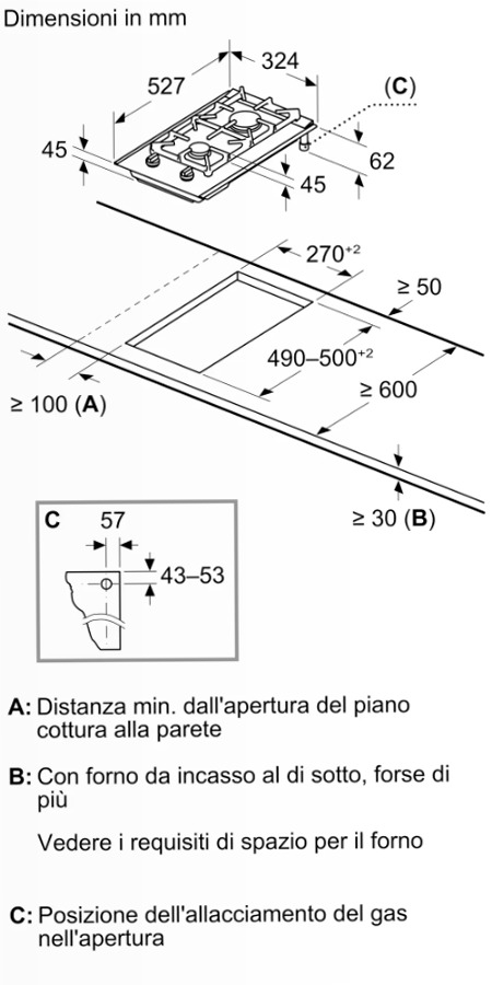 Domino N90 - Piano Cottura a Gas 30 cm Vetroceramica Nero