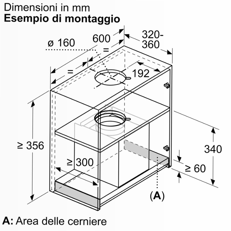 N 70 Cappe Integrate Pensile 60 cm Vetro Nero