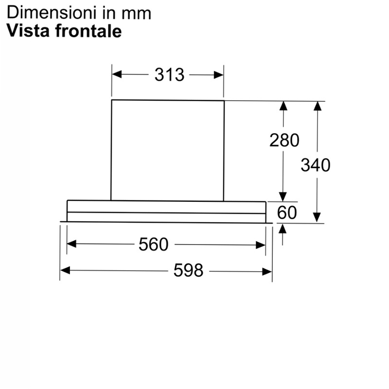 N 70 Cappe Integrate Pensile 60 cm Vetro Nero