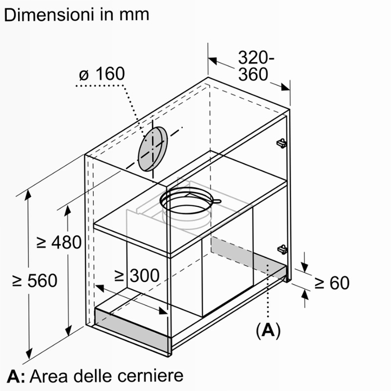 N 70 Cappe Integrate Pensile 60 cm Vetro Nero