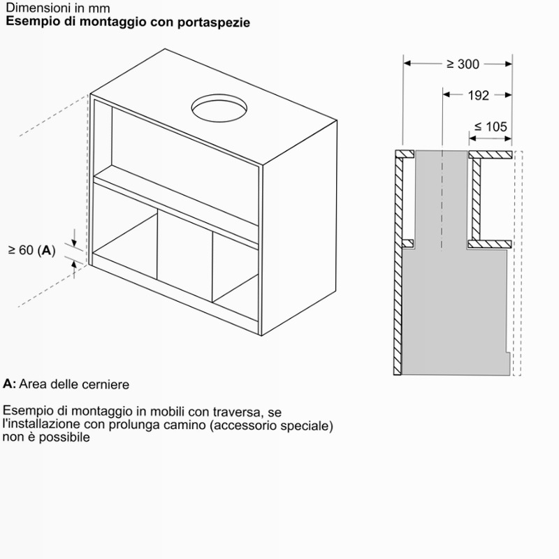 N 70 Cappe Integrate Pensile 60 cm Vetro Nero