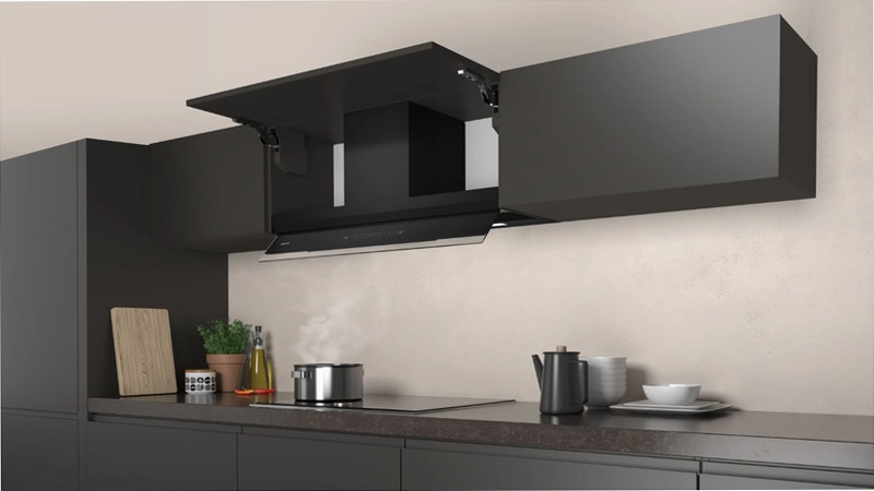 N 70 Cappe integrate nel pensile 90 cm In vetro nero, Nero