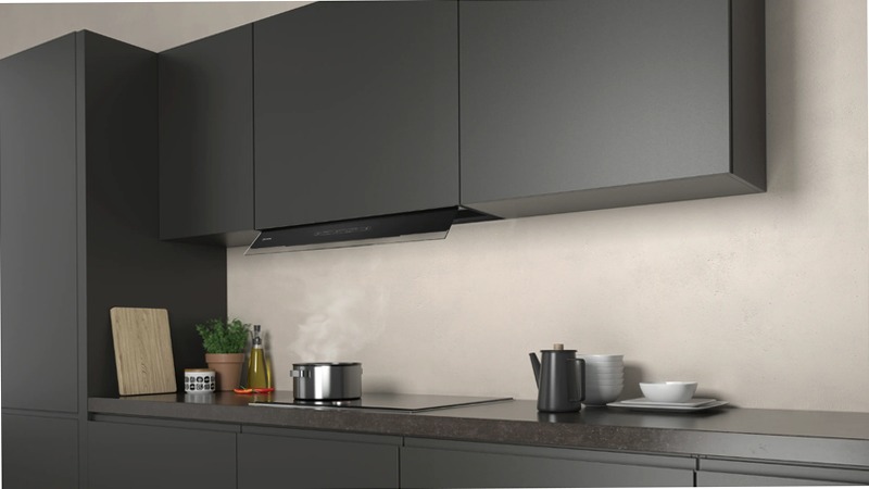 N 70 Cappe integrate nel pensile 90 cm In vetro nero, Nero