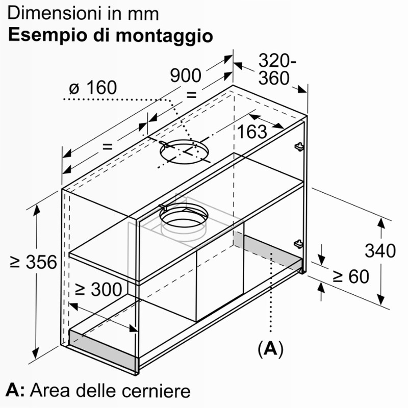 N 70 Cappe integrate nel pensile 90 cm In vetro nero, Nero