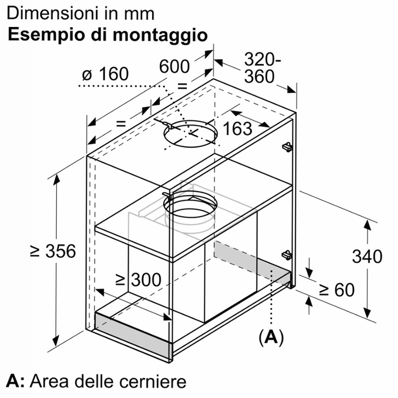N70 Cappe Integrate Pensile 60 cm Vetro Nero