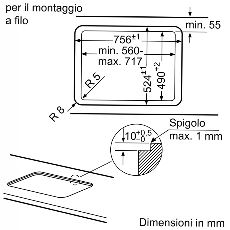 N 70 Piano Cottura a Gas 75 cm Vetro Temprato, Nero