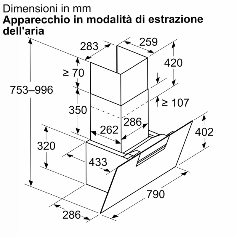 N 50 Cappa a Parete 80 cm In Vetro Nero, Nero