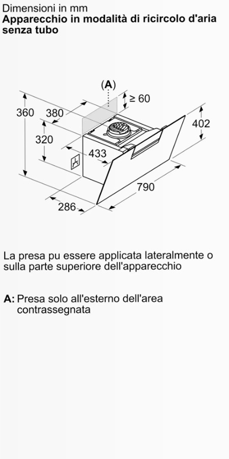 N 50 Cappa a Parete 80 cm In Vetro Nero, Nero