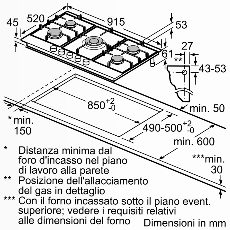 Piano Cottura a Gas N70 90 cm Acciaio Inox