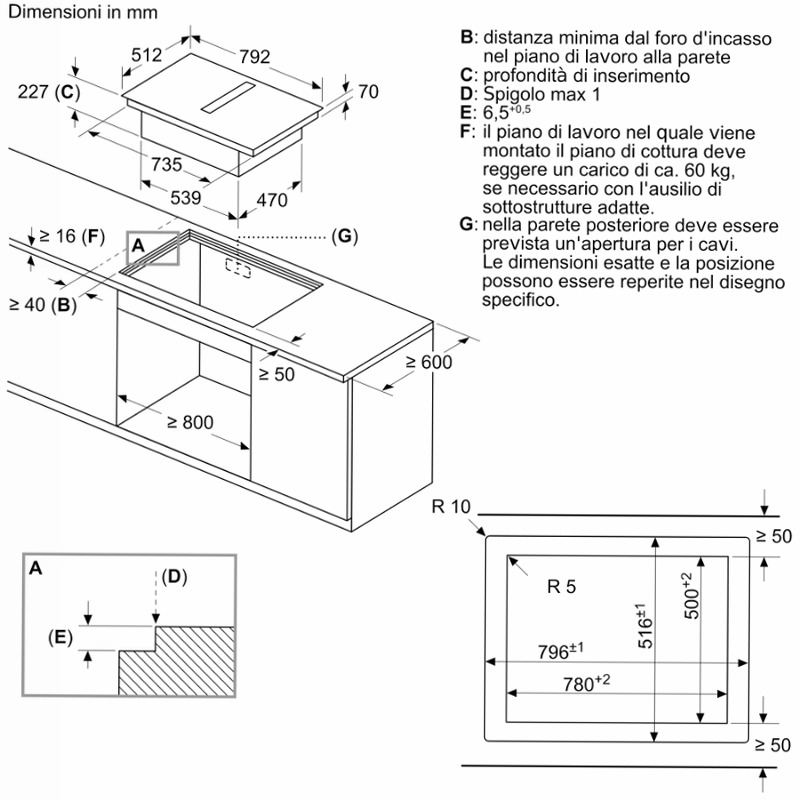 N 90 Piano a induzione con cappa integrata 80 cm