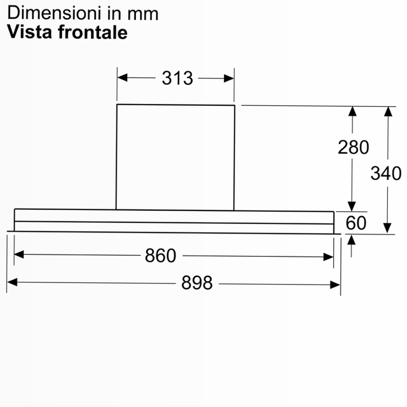 N 70 Cappe Integrate Pensile 90 cm Vetro Nero