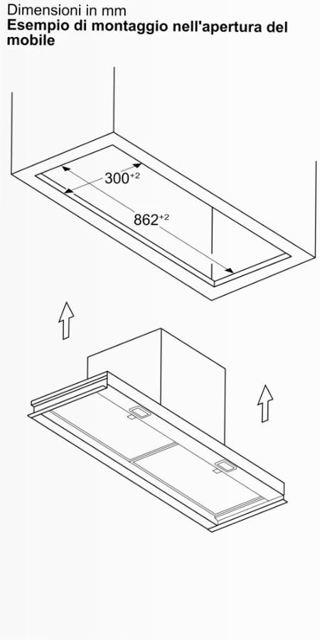 N 70 Cappe Integrate Pensile 90 cm Vetro Nero