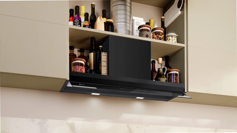 N 70 Cappe Integrate Pensile 90 cm Vetro Nero