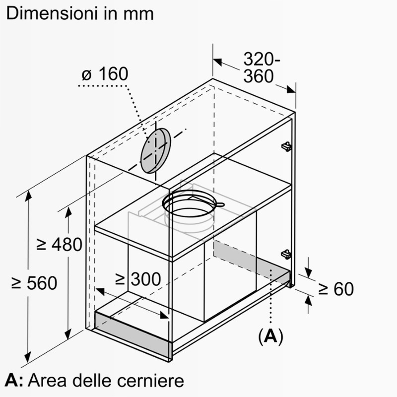 N 70 Cappe Integrate Pensile 90 cm Vetro Nero