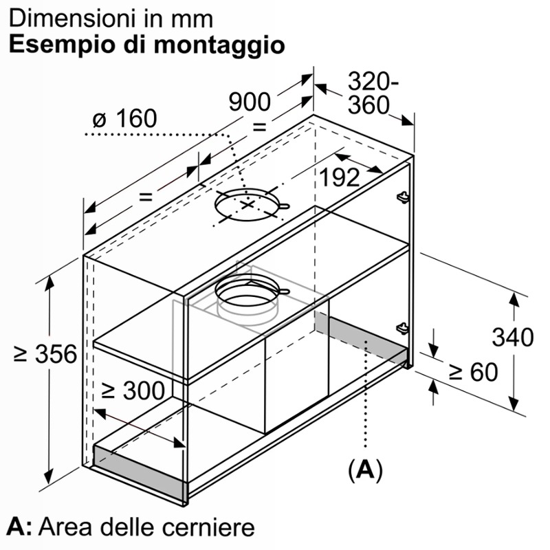 N 70 Cappe Integrate Pensile 90 cm Vetro Nero