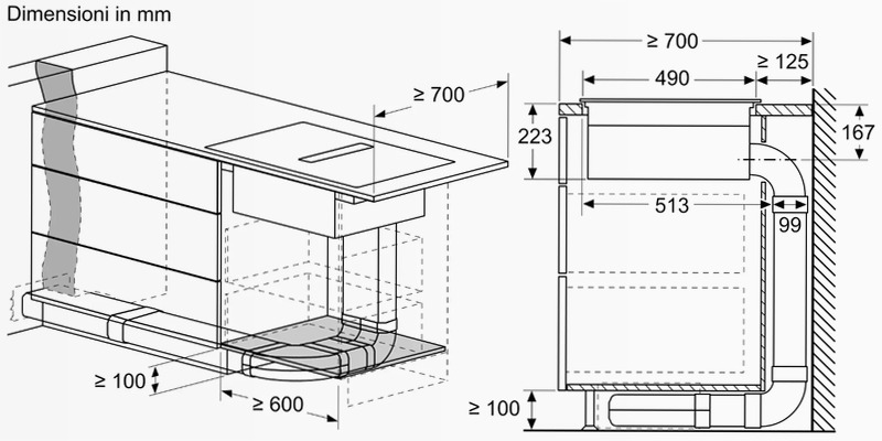 N 70 Piano a induzione con cappa integrata