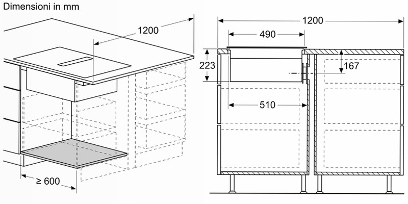 N 70 Piano a induzione con cappa integrata