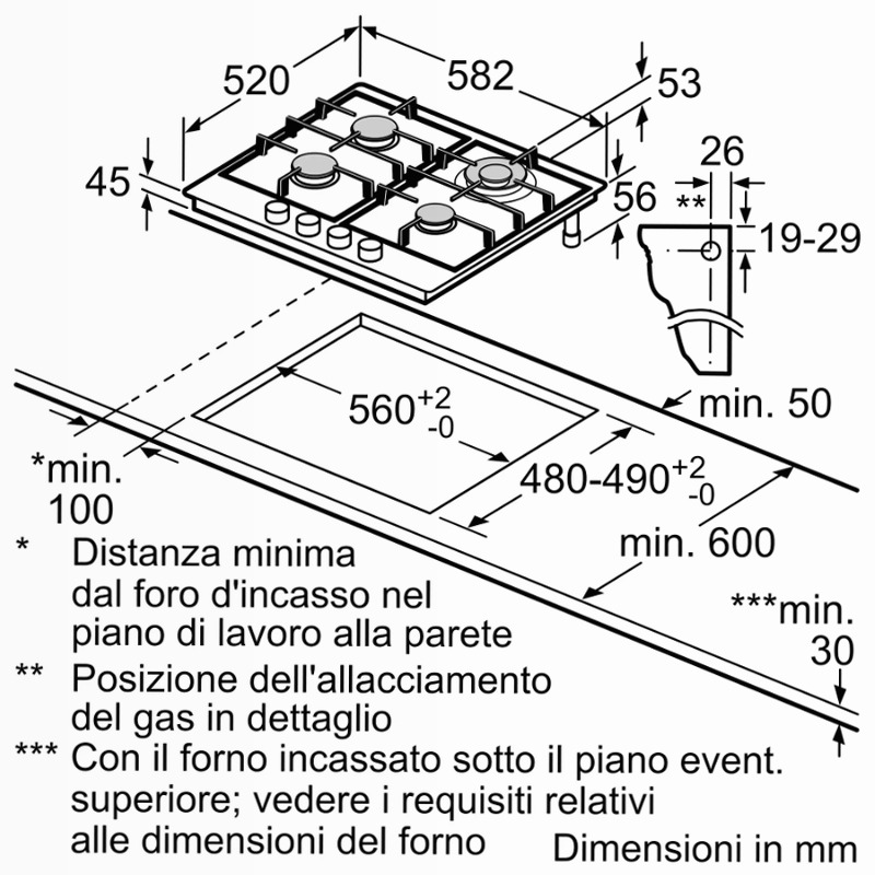 Piano Cottura a Gas N70 Acciaio Inox 60 cm