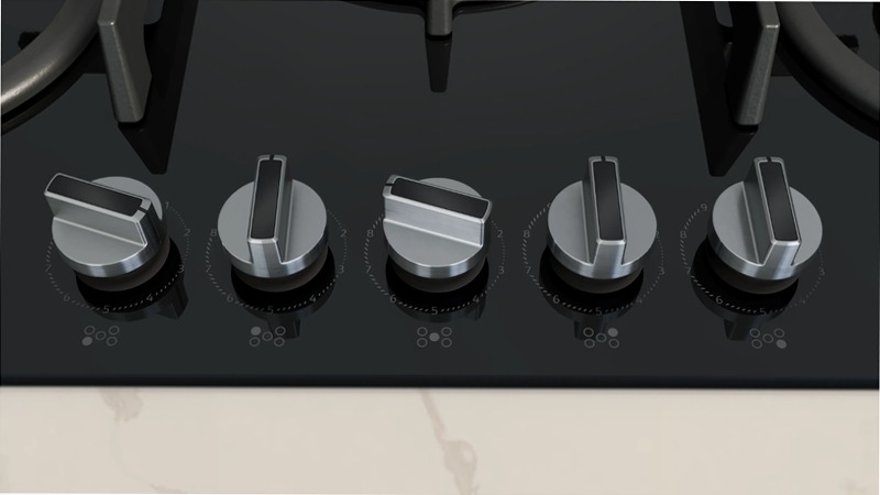 N 70 Piano Cottura a Gas 75 cm Vetro Temprato, Nero