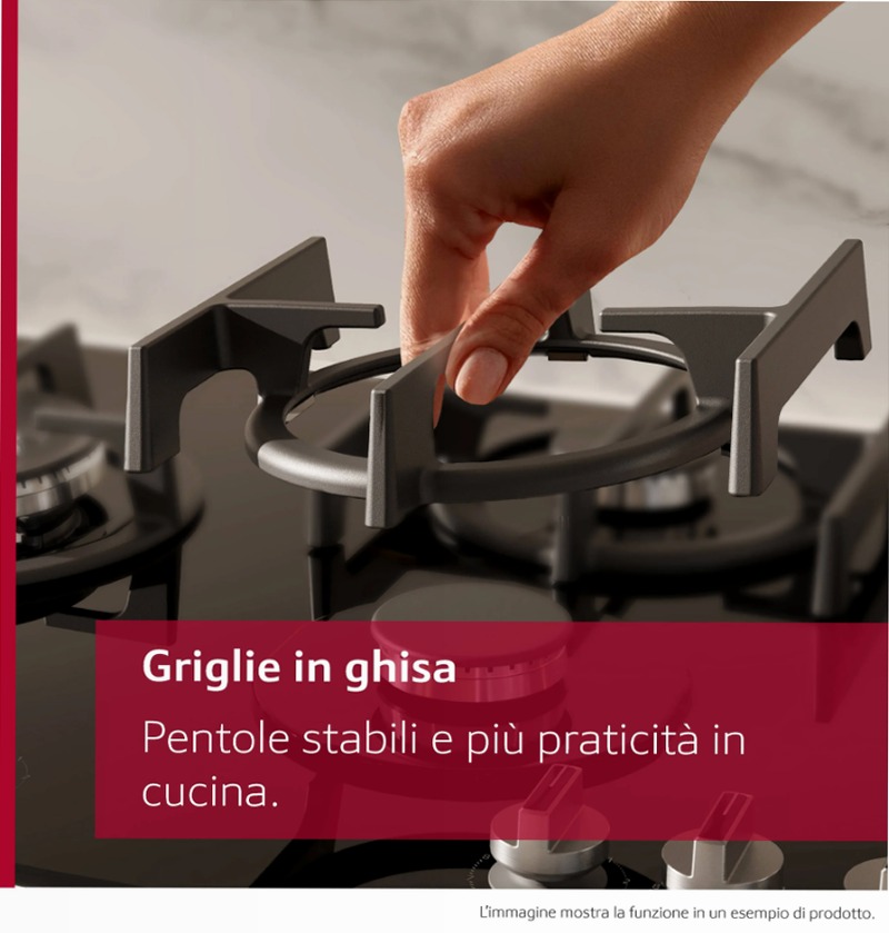 N 70 Piano Cottura a Gas 75 cm Vetro Temprato, Nero