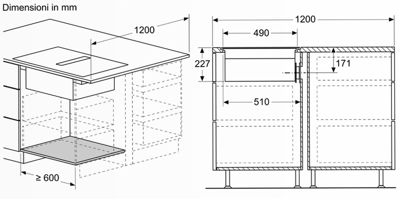 N 70 Piano a induzione con cappa integrata