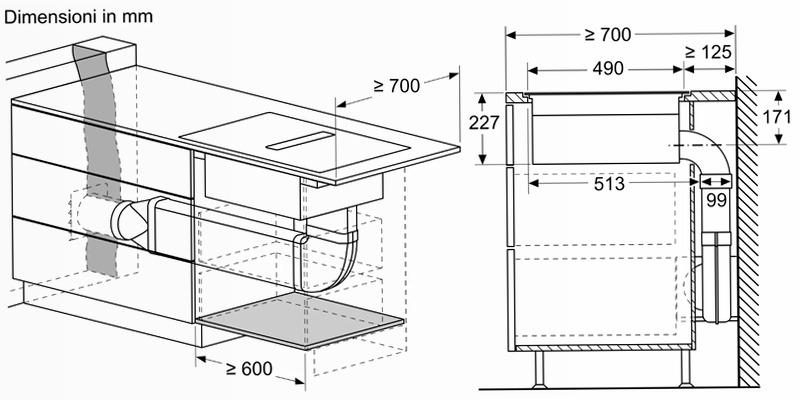 N 70 Piano a induzione con cappa integrata