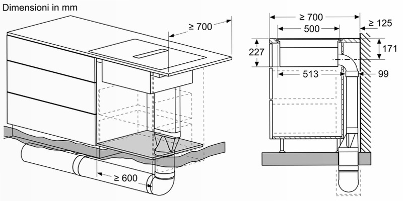 N 70 Piano a induzione con cappa integrata