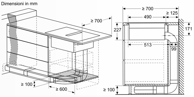 N 70 Piano a induzione con cappa integrata