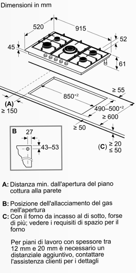 Piano Cottura a Gas N70 90 cm Acciaio Inox