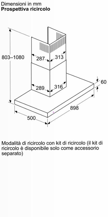 N 70 Cappa a Parete 90 cm Nero Opaco