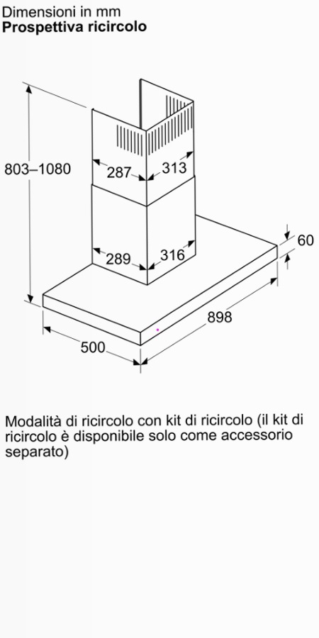 N 50 Cappa a Parete 90 cm Nero Opaco