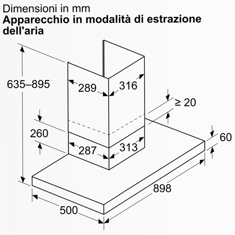 N 50 Cappa a Parete 90 cm Nero Opaco