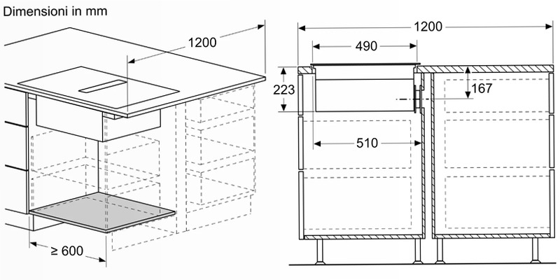N 70 Piano a induzione con cappa integrata 80 cm Nero opaco, Flex Design