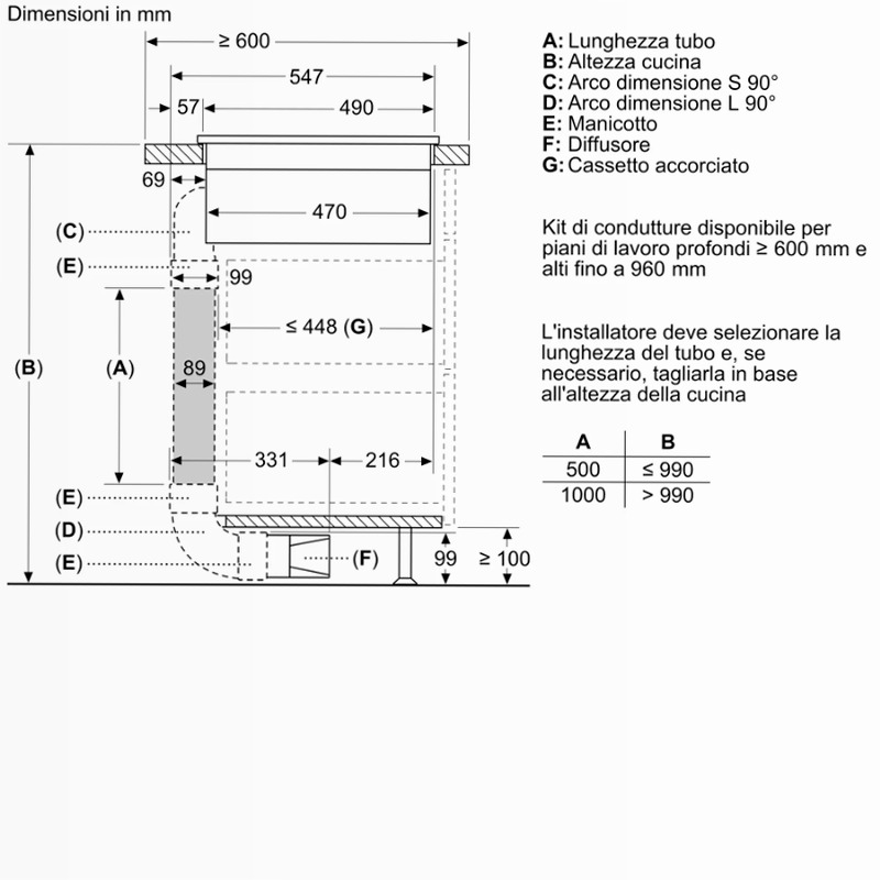 N 70 Piano a induzione con cappa integrata 80 cm Nero opaco, Flex Design