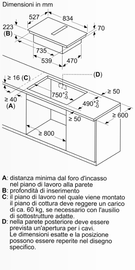 N 70 Piano a induzione con cappa integrata 80 cm Nero opaco, Flex Design